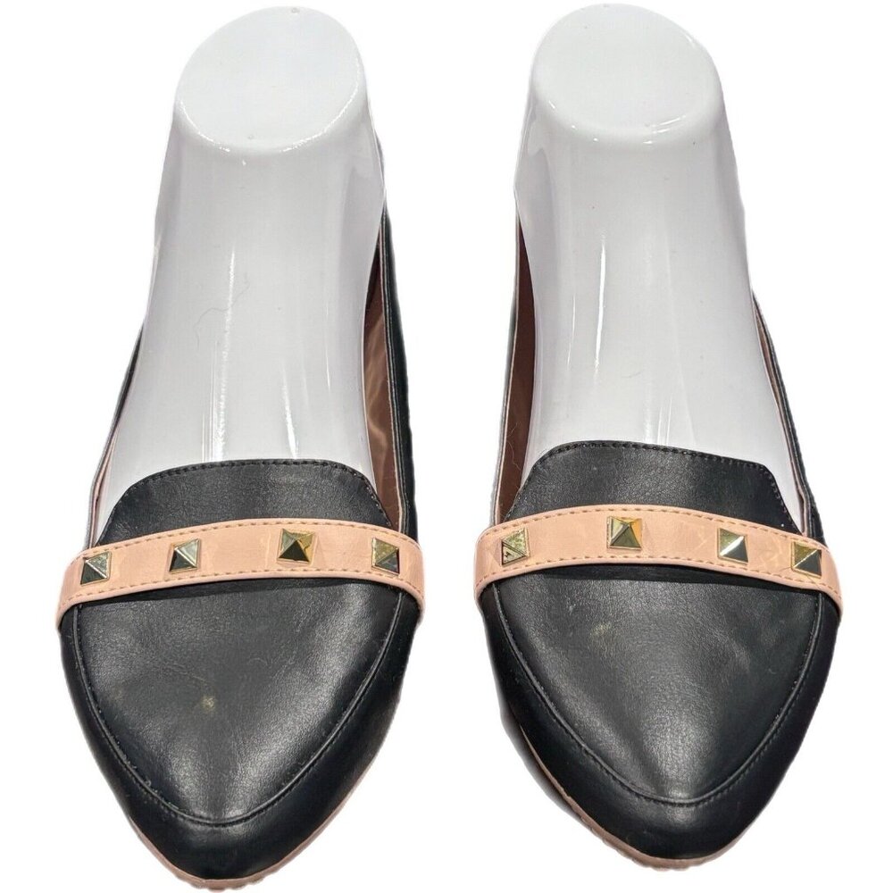 Womens Black & Pink Flats With Studded Strap Size 37